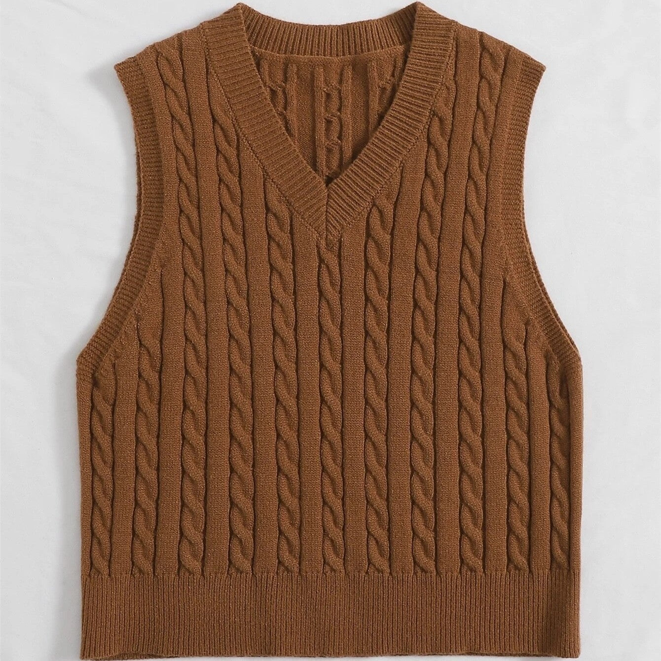 Damen Strickweste mit V-Ausschnitt und Zopfmuster Amawinc