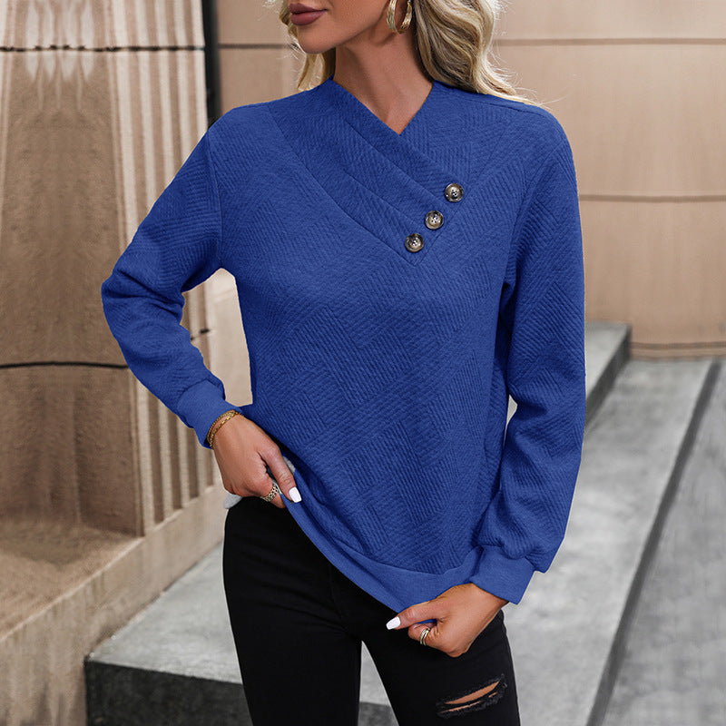 Damen eleganter Pullover mit asymmetrischem Ausschnitt und Knopfdetails Amawinc
