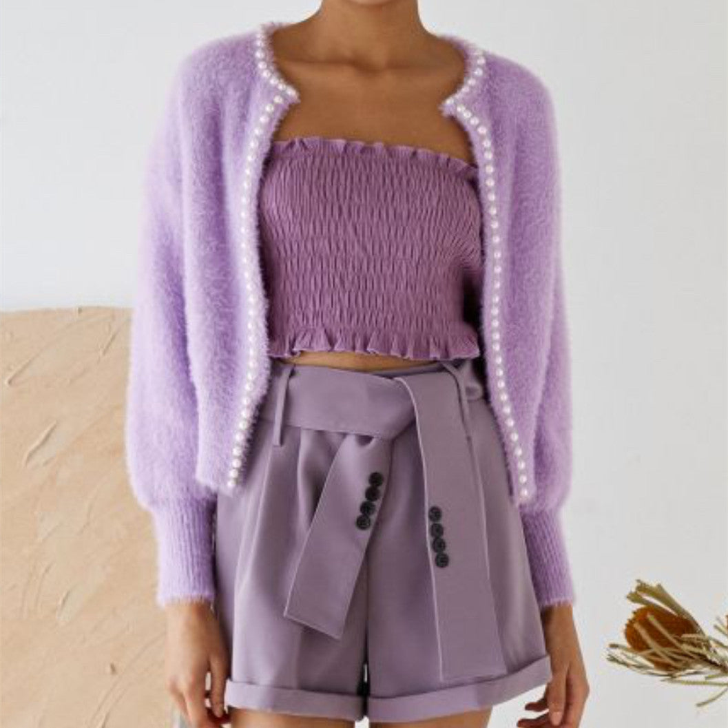 Damen Flauschiger Cardigan mit Perlknöpfen und lässigem Schnitt Amawinc