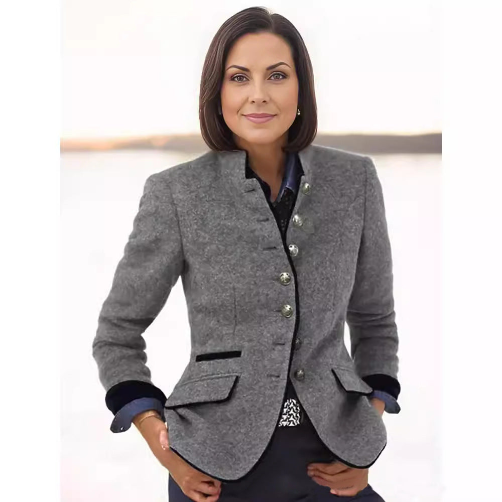 Damen elegante Blazerjacke mit Knopfleiste und praktischen Taschen Amawinc