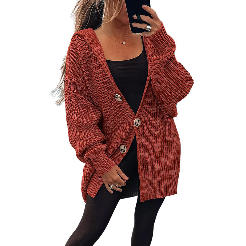 Damen Grobstrickjacke mit übergroßem Schnitt und eleganten Holzknöpfen Amawinc