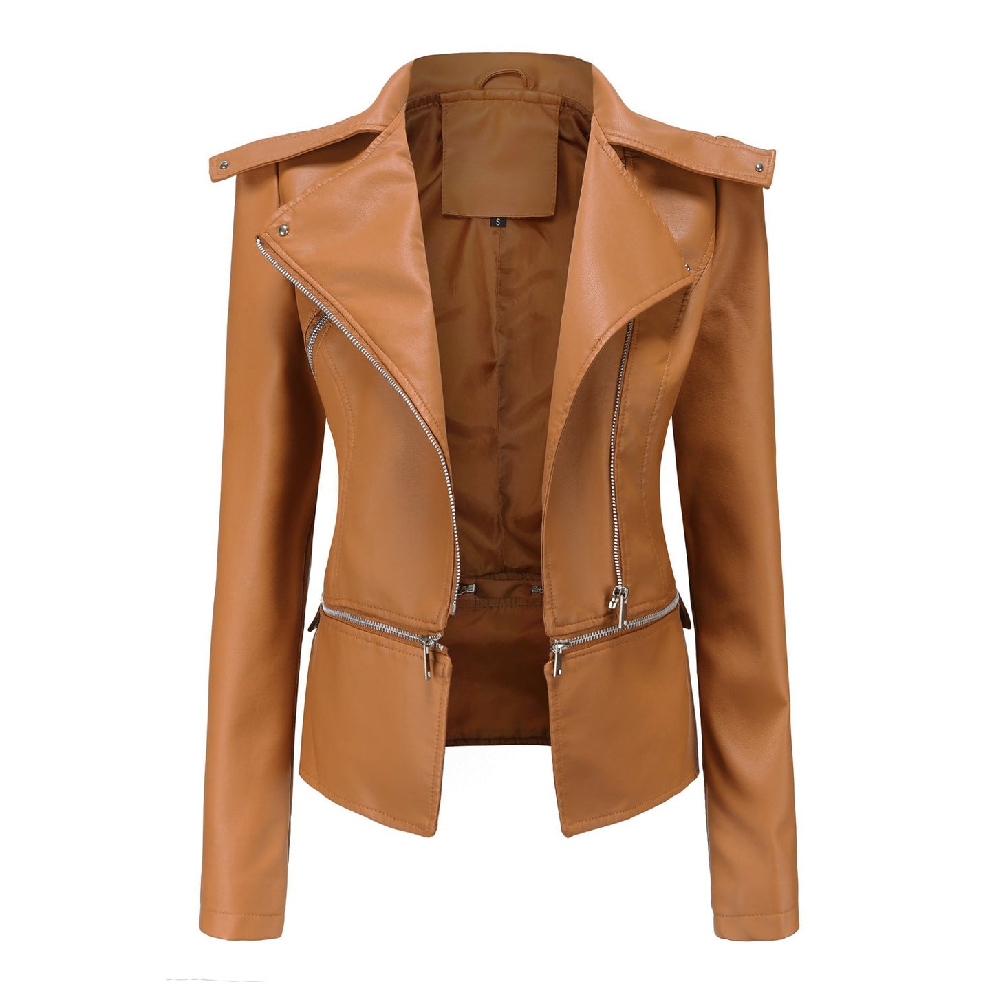 Damen stylische Bikerjacke mit asymmetrischem Reißverschluss und eingenähten Taschen Amawinc