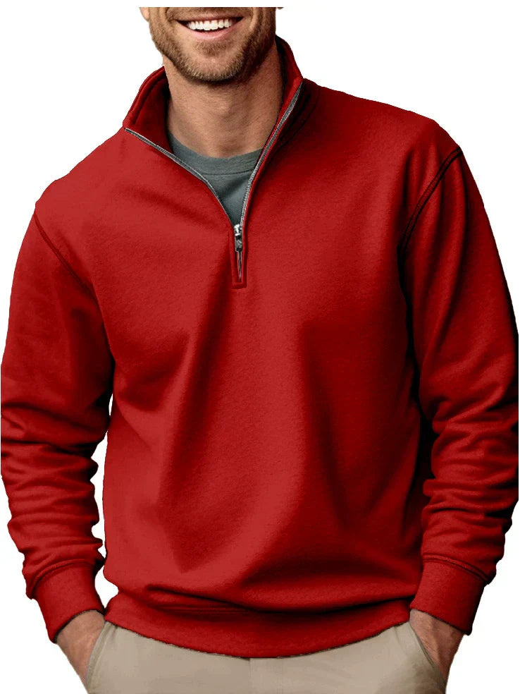 Sweatshirt Homme Regular Fit En Molleton Doux Col Montant Avec Fermeture Éclair Partielle Ourlet Côtelé Par Amawinc