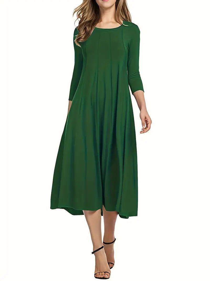Damen Midi-Kleid mit schmeichelndem Schnitt und 3/4-Ärmeln Amawinc