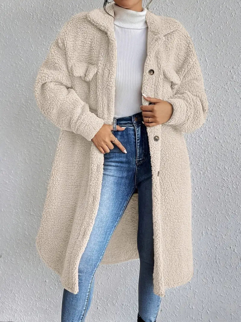 Damen Weiche und gemütliche Teddyjacke im Long-Format Amawinc