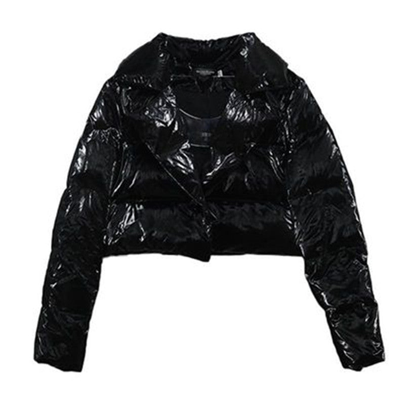 Damen modische glänzende Kurzjacke mit Kragen Amawinc