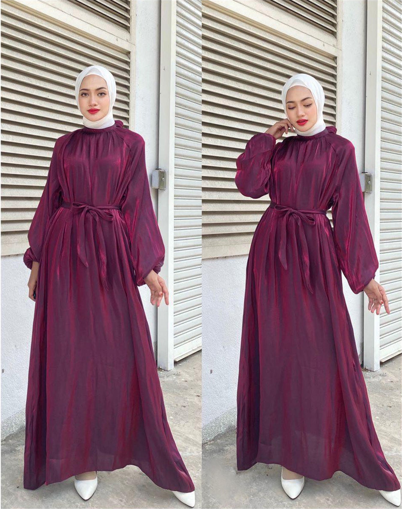 Damen Elegantes Langarmkleid mit Taillengürtel Amawinc