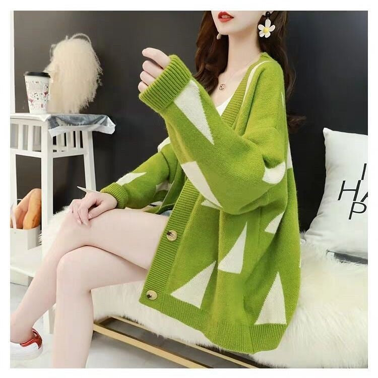 Damen lässige Strickjacke mit großflächigem Muster und praktischen Knopfdetails Amawinc