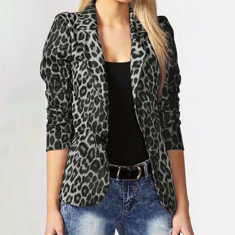 Damen Modischer Blazer mit Animal-Print Amawinc