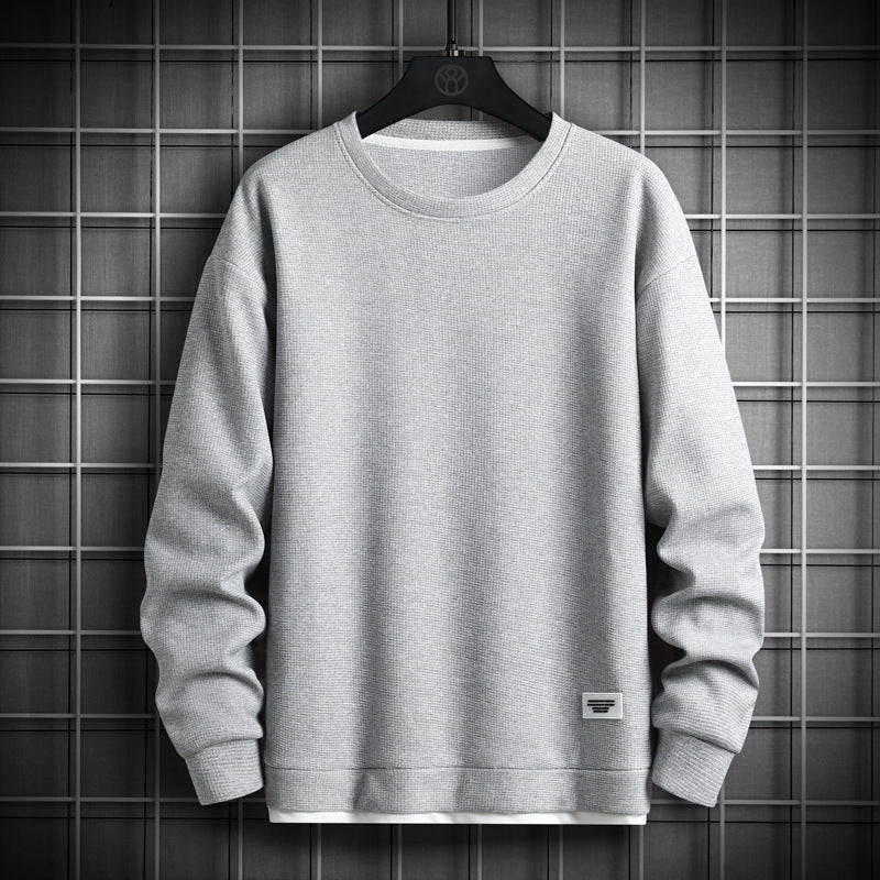 Sweatshirt Col Ras Du Cou En Tricot Gaufre À Manches Longues Coupe Décontractée Avec Poignets Et Ourlet Pour Hommes