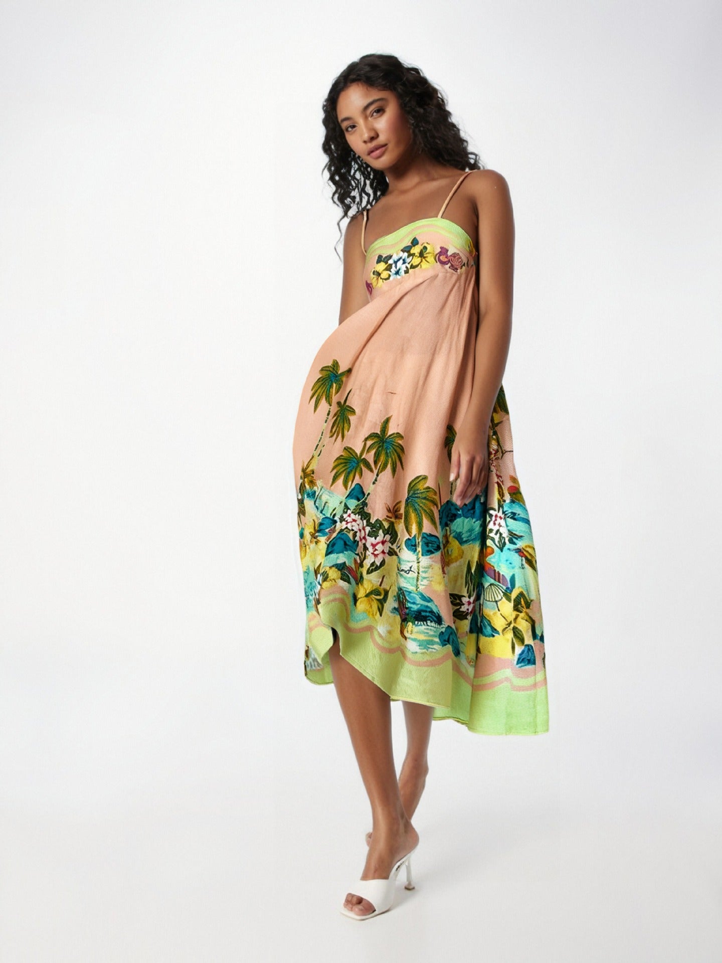 Robe Maxi Sans Bretelles Pour Femme À Taille Haute Fluide Imprimé Abstrait Vacances