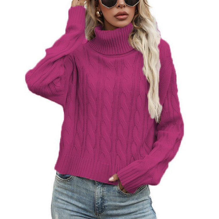 Damen Rollkragenpullover mit strukturiertem Zopfmuster und lässigem Schnitt Amawinc