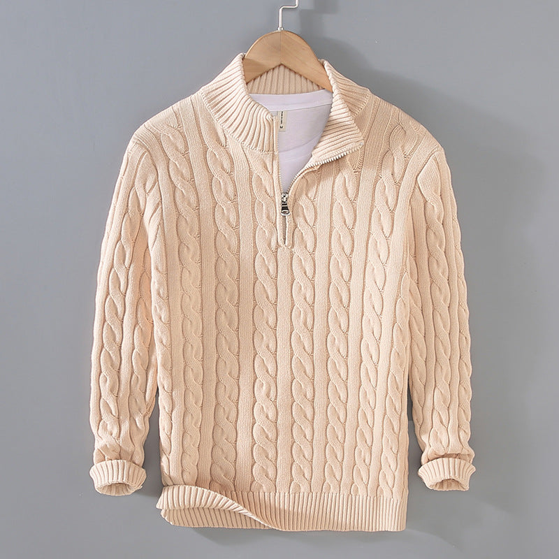 Pull Homme Blake à Demi Zip en Maille Câble Noir Motif Classique Saison Fraîche pour Automne