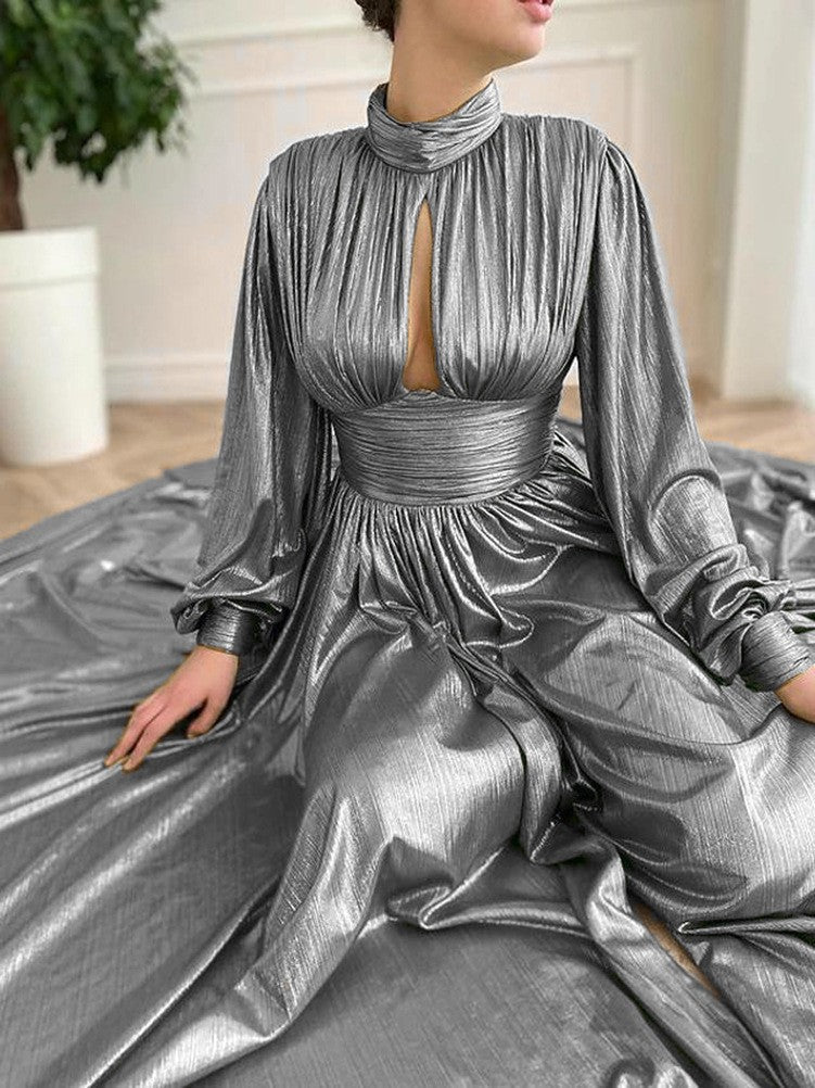 Damen Elegantes Maxikleid mit plissierten Details und luxuriösem Fall Amawinc