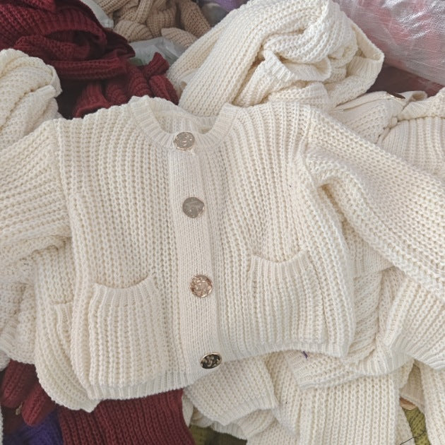 Damen kuschelige Strickjacke mit dekorativen Knöpfen und praktischen Taschen Amawinc