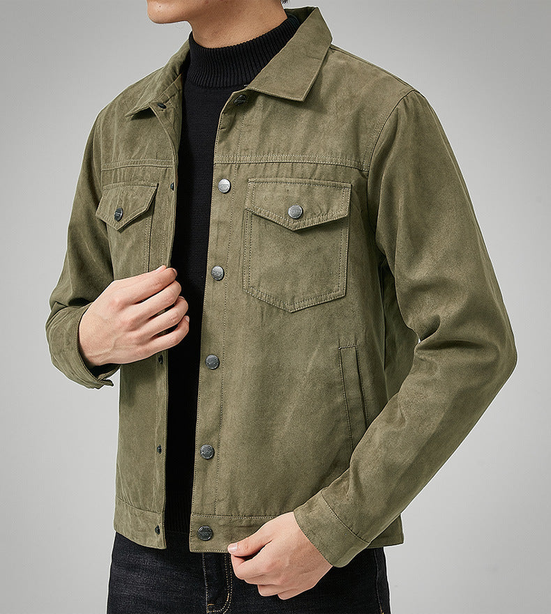 Veste Homme Style Daim Avec Fermeture Bouton Devant Poche Poitrine Décontractée Slim Fit