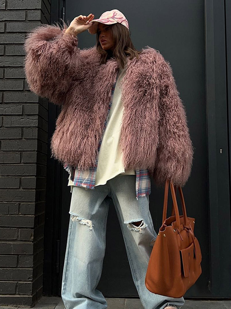 Damen modischer Plüschfellmantel Amawinc