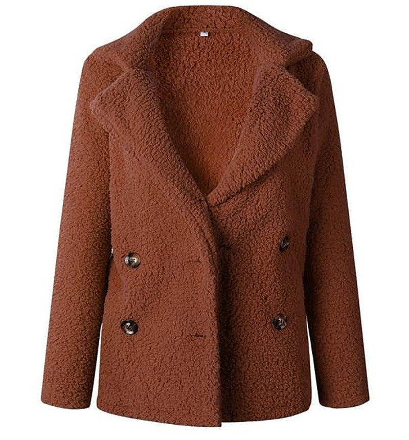 Damen Flauschiger Doppelreiher Blazer aus Kunstfell Amawinc