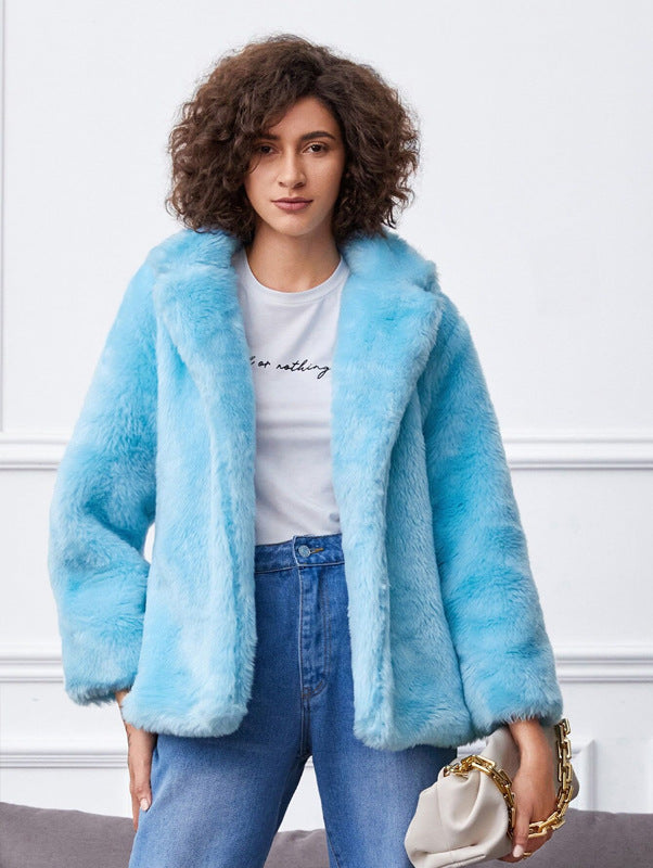 Damen Fluffige Kunstpelzjacke mit großzügigem Kragen und bequemen Ärmeln Amawinc