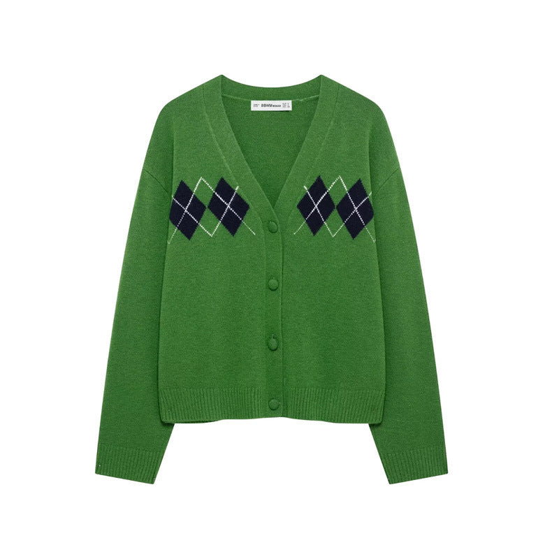 Damen Strickjacke mit klassischem Rautenmuster Amawinc