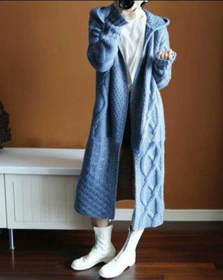 Damen Strickjacke mit Kapuze und feinem Textilmuster Amawinc