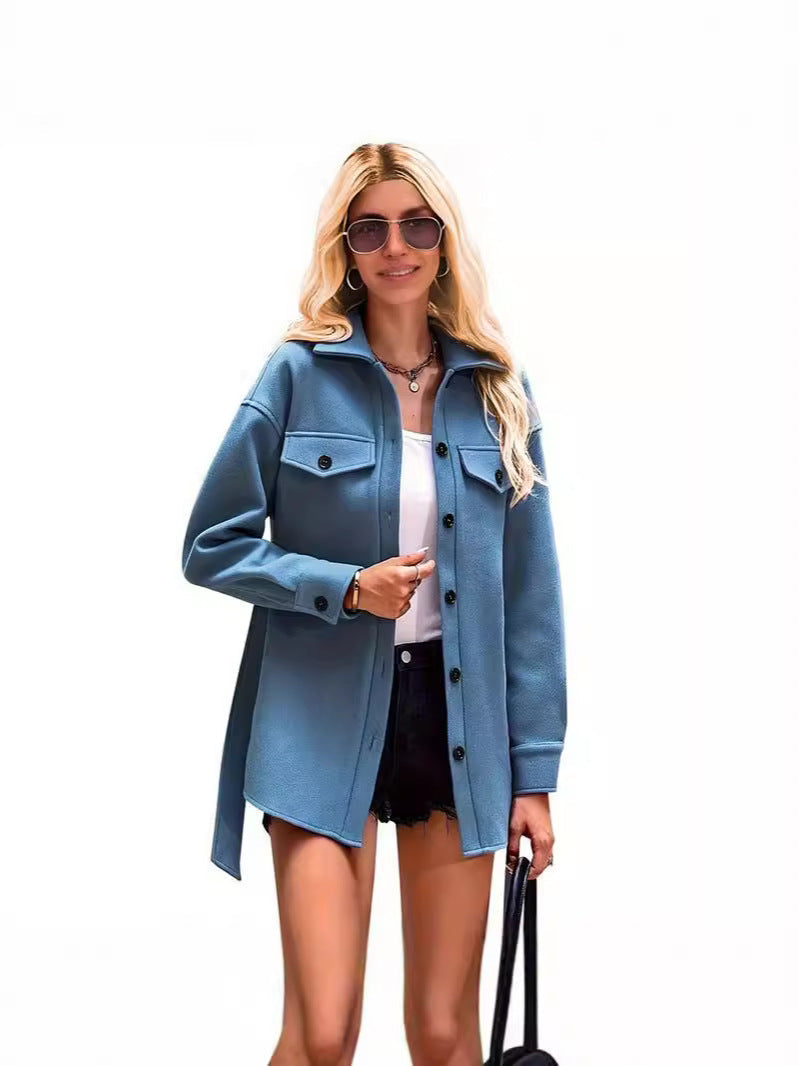 Manteau Court Femme En Laine Mélangée Oversize Col à Revers Avec Fermeture Boutons Manche Longue