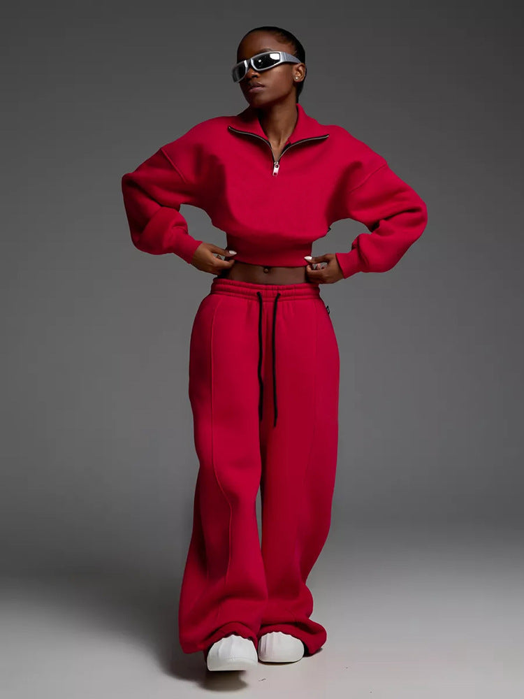 Damen lässiges und oversized Sweatset mit Reißverschluss Amawinc