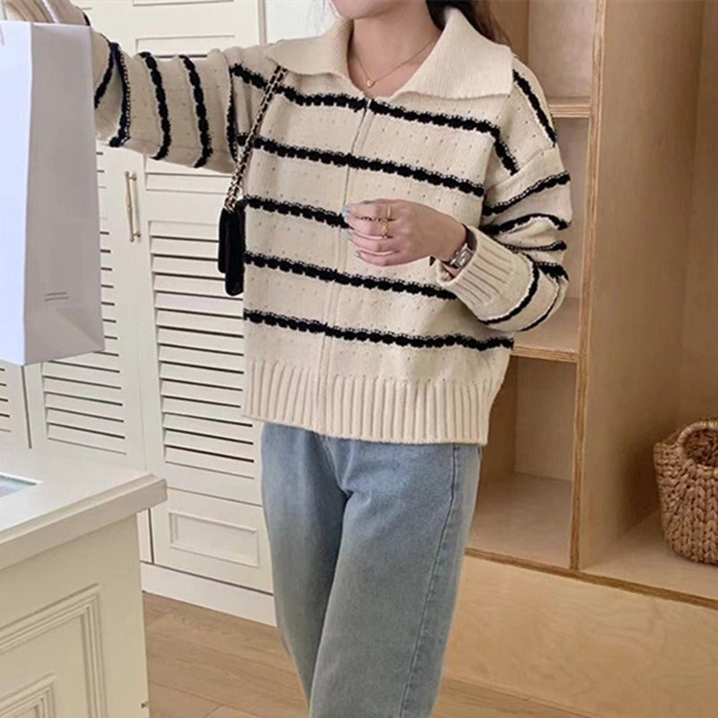 Damen gestreifter Strickpullover Amawinc