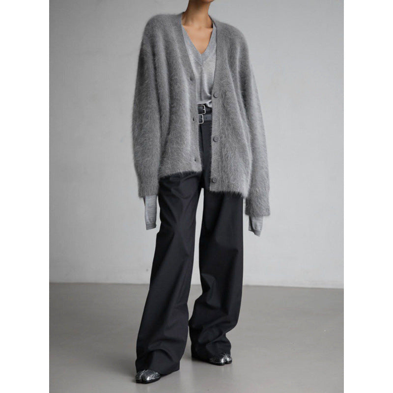 Damen Kuschelige Strickjacke aus Mohair Amawinc