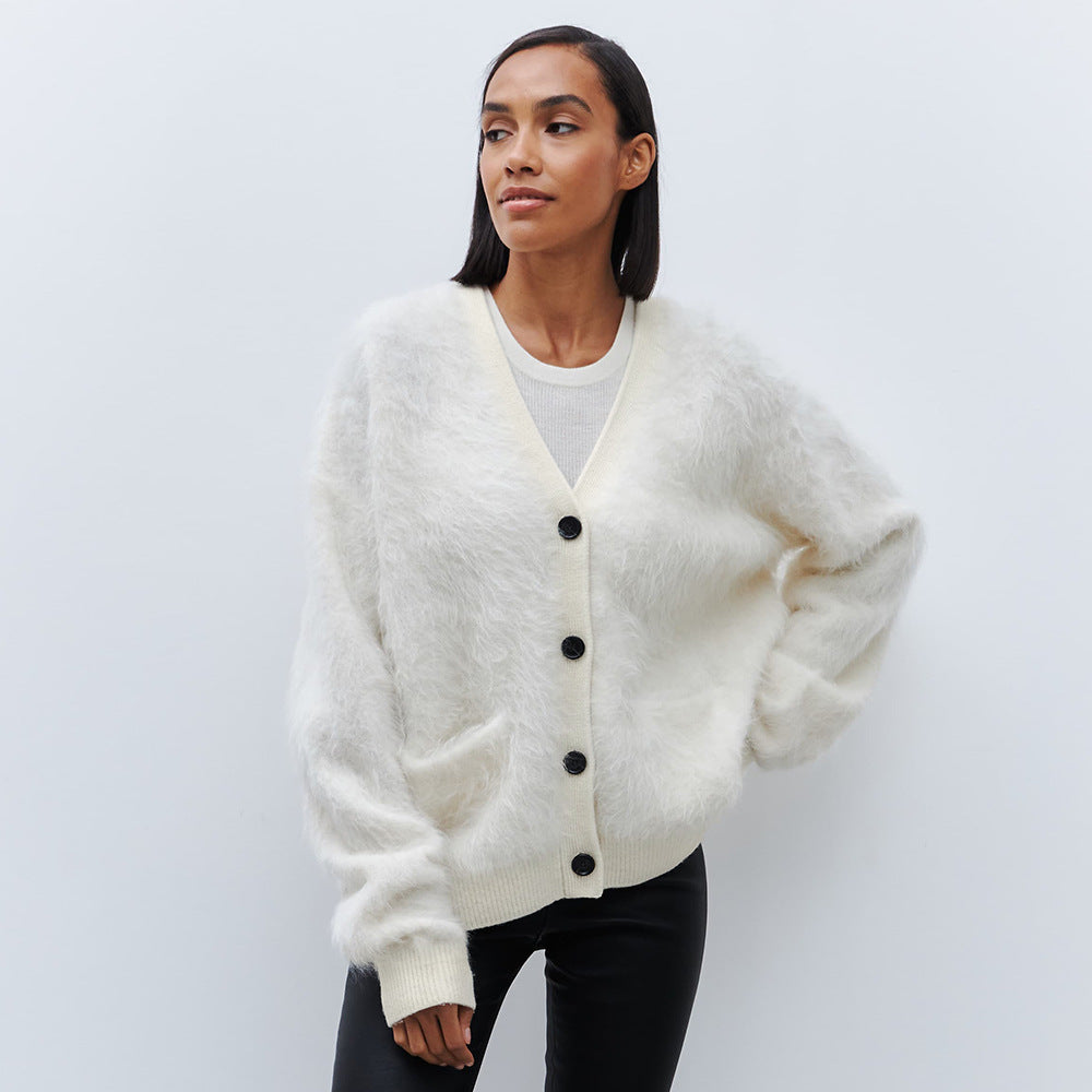 Damen Weicher Cardigan aus Mohair mit Knöpfen Amawinc