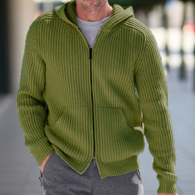 Cardigan Tricot À Capuche Pour Homme En Maille Côtelée Coupe Décontractée Polyvalent Pour Travail Et Week End