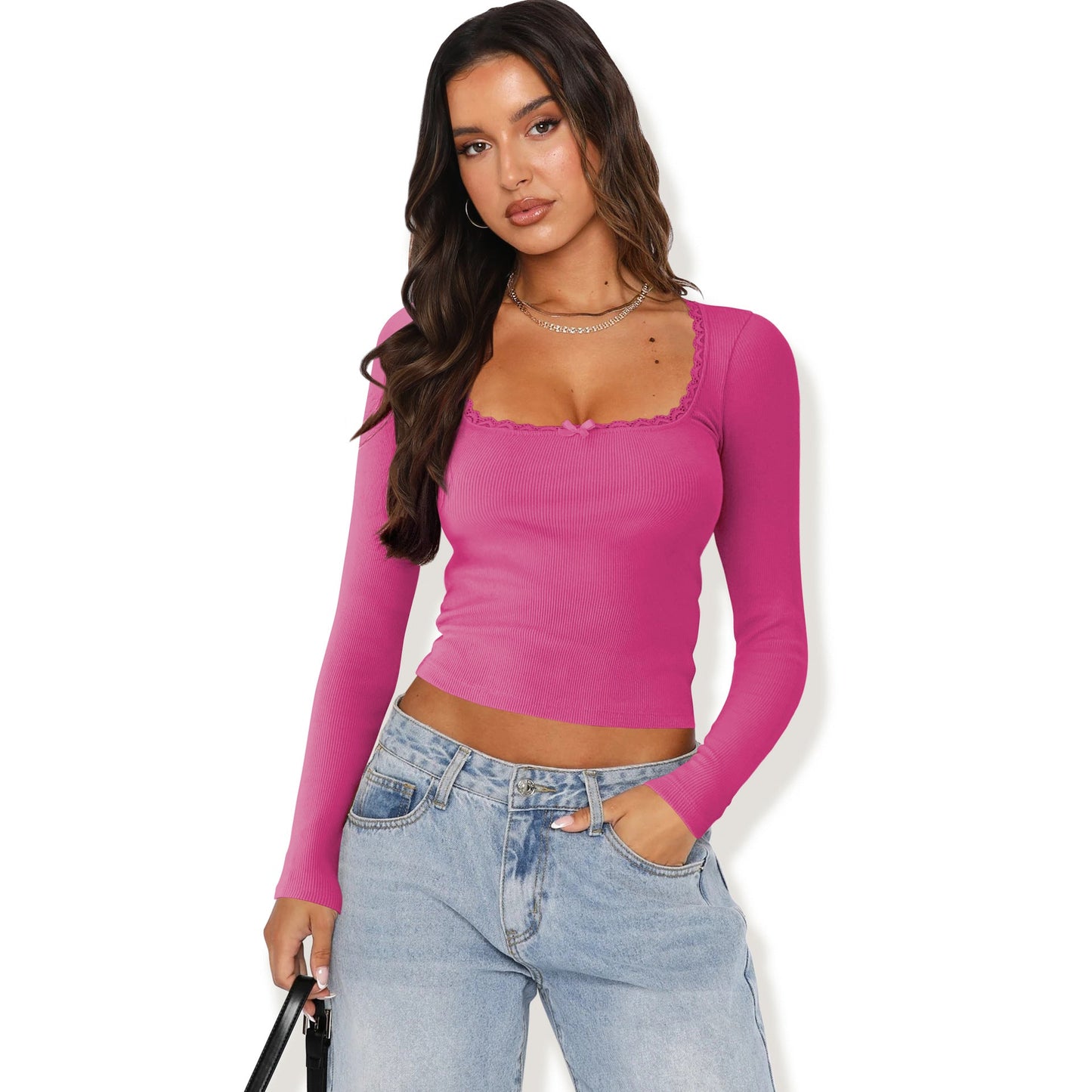 Damen Langarmshirt mit eleganter Rüsche und körpernaher Passform Amawinc