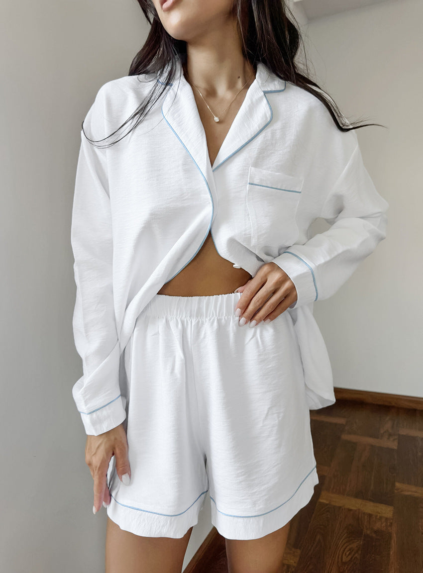 Damen Kurzarm Pyjama Set mit eleganter Paspelierung Amawinc