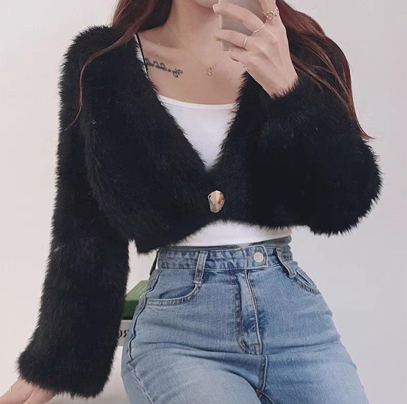 Damen kuschelige Bolerojacke im modischen und flauschigen Design Amawinc