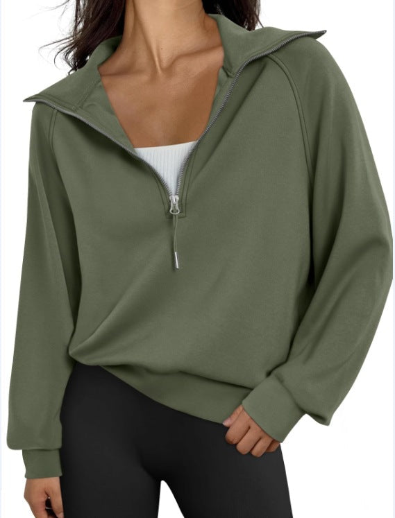 Damen lässiger Sweatpullover mit hohem Kragen und Reißverschluss Amawinc