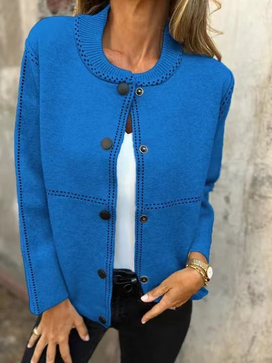 Cardigan Femme Coupe Ample en Maille Boutonné Col Rond Longueur à La Hanche pour Toutes Saisons