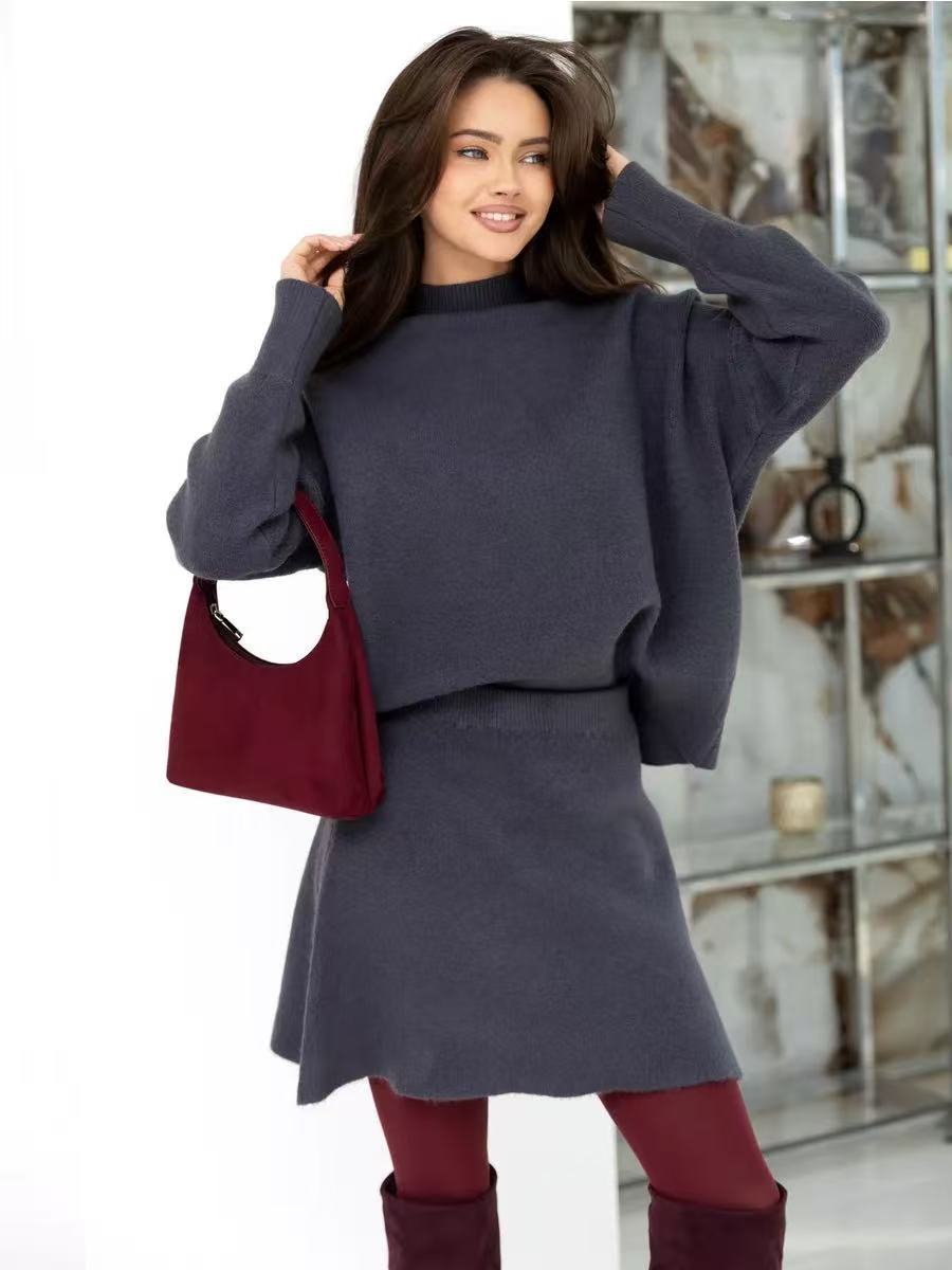 Damen Strickensemble mit weitem Schnitt und hochgeschlossenem Kragen Amawinc