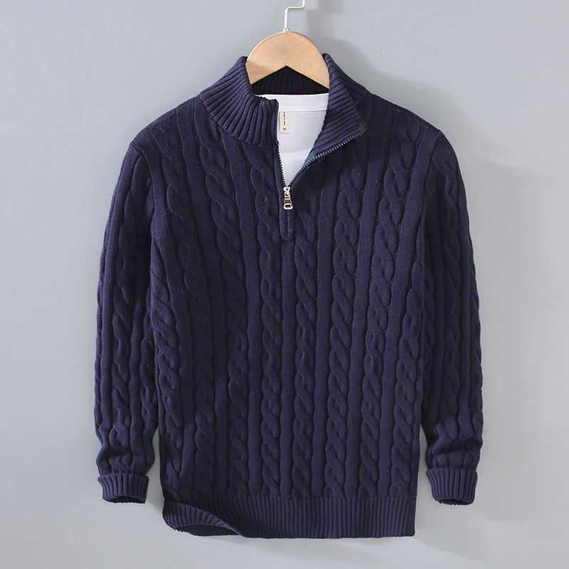 Pull Homme Blake à Demi Zip en Maille Câble Noir Motif Classique Saison Fraîche pour Automne