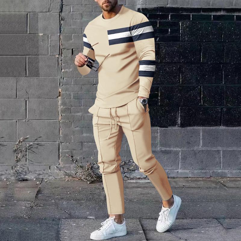 Ensemble Survêtement Homme Deux Pièces Slim Fit Avec Tissu Stretch Et Imprimé 3D Pullover Et Pantalon Tapered