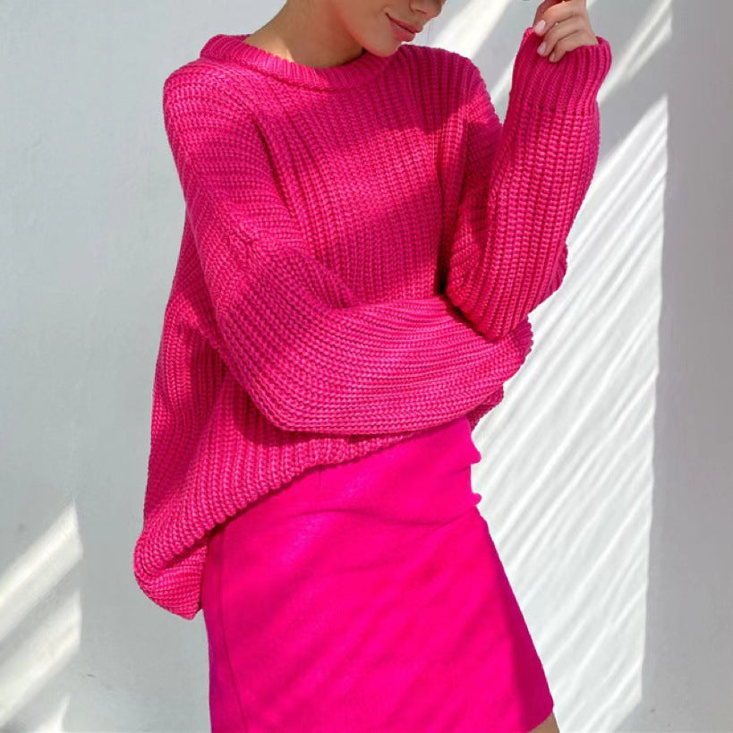 Damen Oversized Strickpullover mit strukturiertem Muster Amawinc