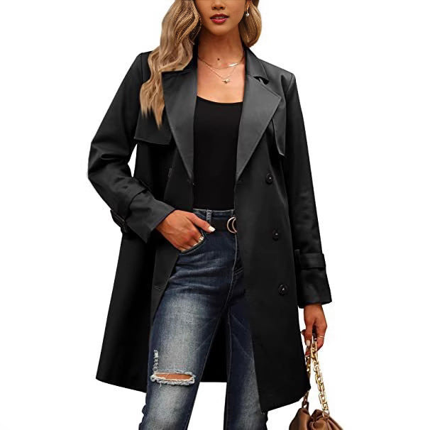 Damen Eleganter Trenchcoat mit doppelter Knopfleiste und schickem Kragen Amawinc