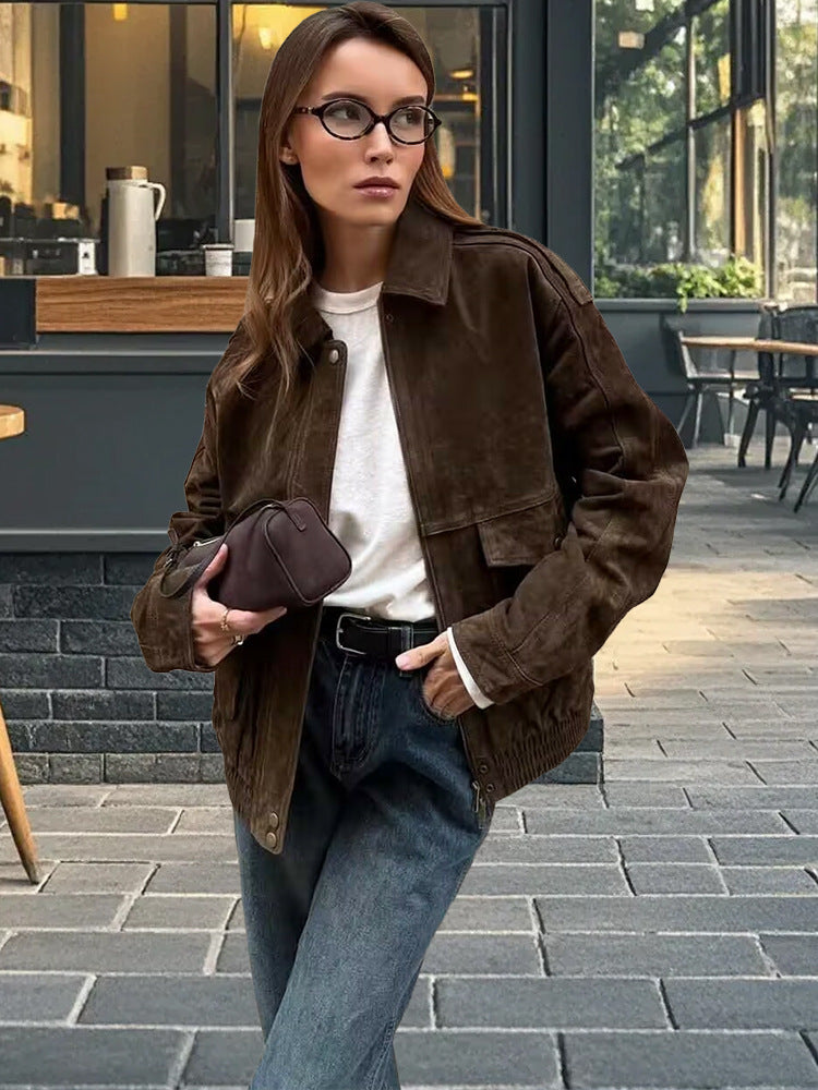 Damen Modische Wildlederjacke im lässigen Stil Amawinc