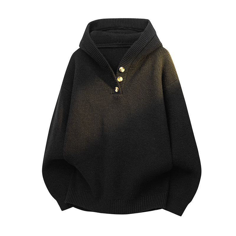 Damen Strickpullover mit halbem Reißverschluss und dekorativen Holzknöpfen Amawinc