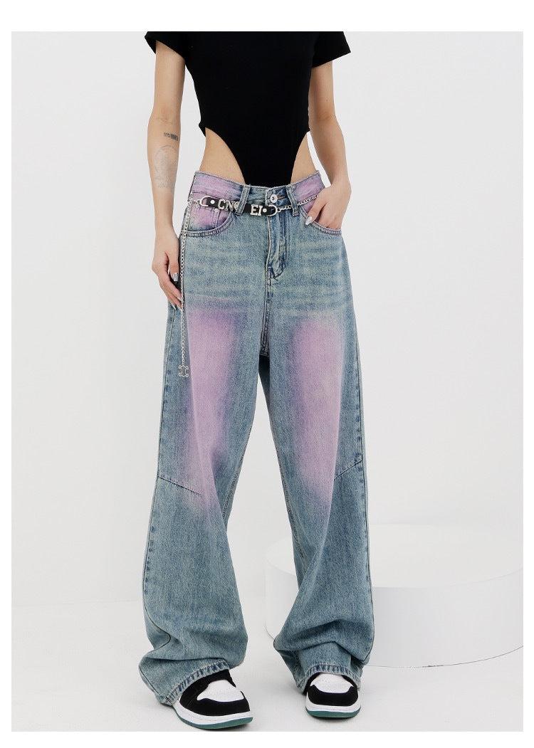 Damen lässige Baggy-Jeans mit farbverlaufendem Design und einem einzigartigen Schnitt Amawinc