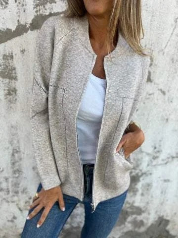 Damen Strickjacke mit eleganten Zipper-Details und feinem Strukturmuster Amawinc