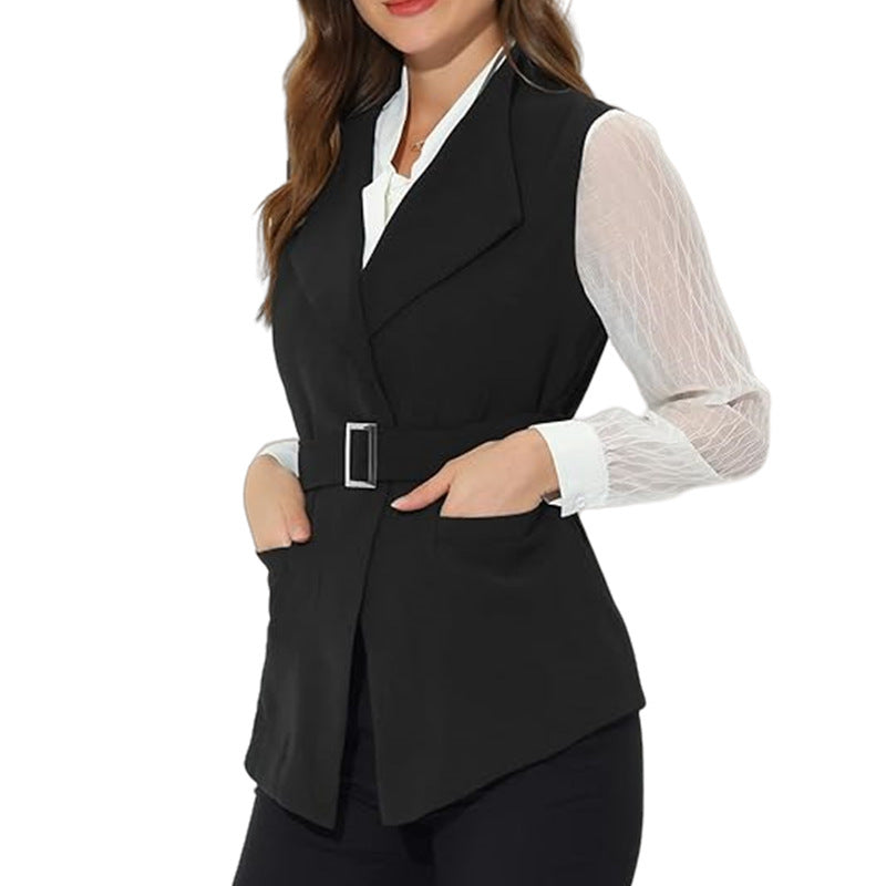 Damen modischer taillierter Blazer mit großen Taschen und Gürtel Amawinc