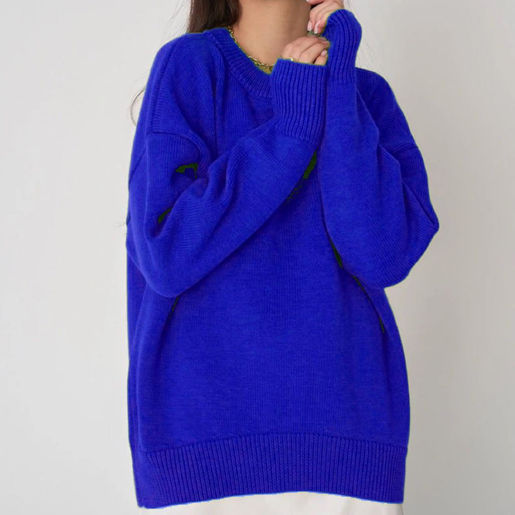 Damen Oversized Pullover mit feinem Strickmuster und breiten Bündchen Amawinc