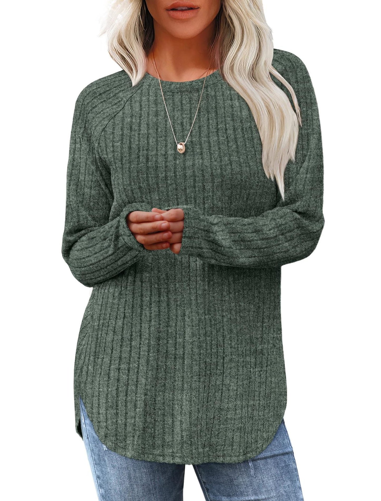 Damen weicher und lässiger Strickpullover mit Rippenmuster Amawinc