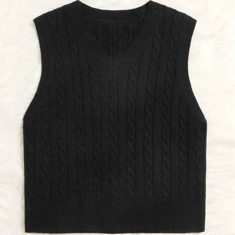 Damen Strickweste mit V-Ausschnitt und Zopfmuster Amawinc