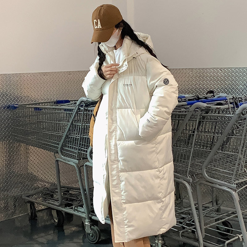 Damen Lange Steppjacke mit Kapuze und hohen Kragen Amawinc